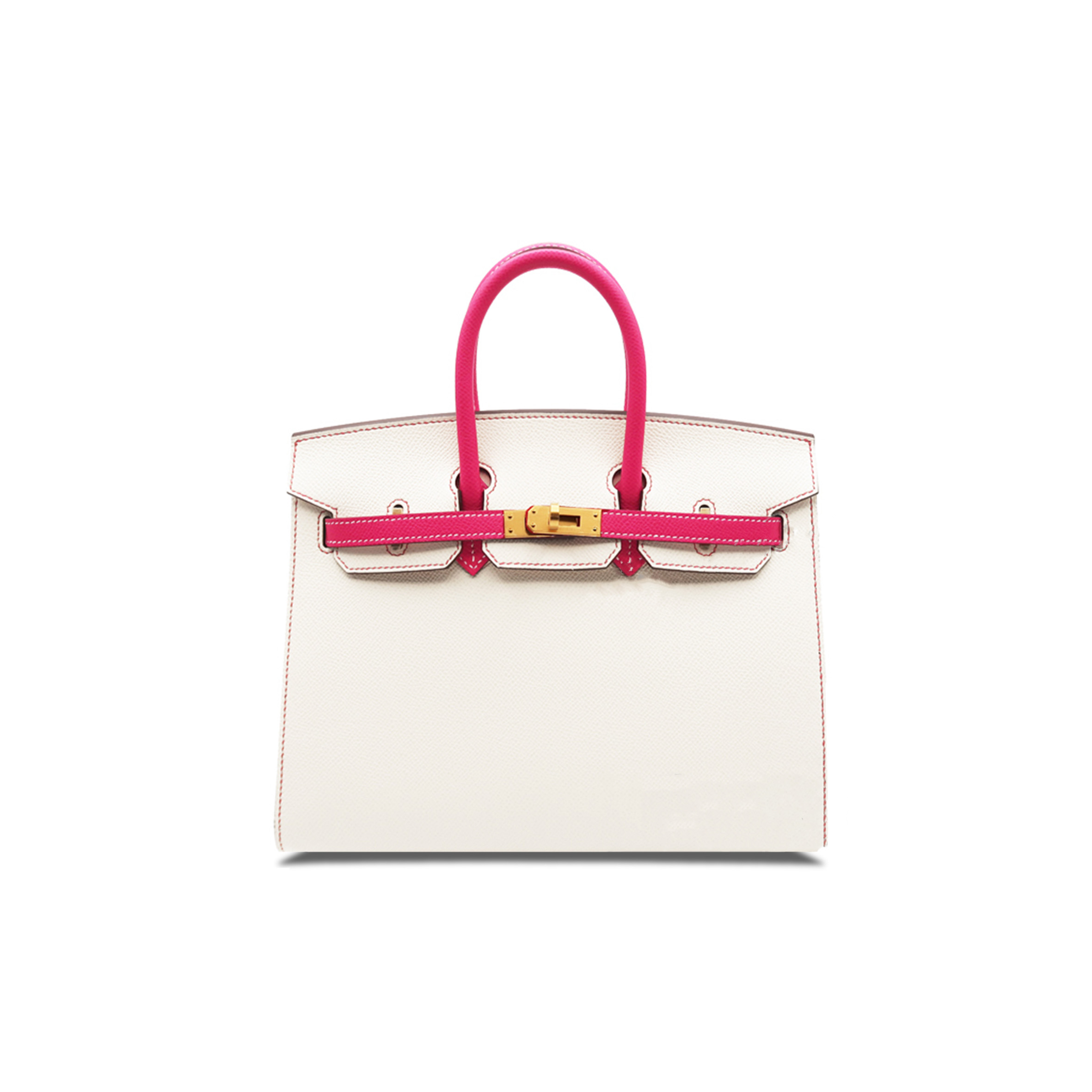 HERMES BIRKIN 25 EPSOM MILKSHAKE WHITE AND PINK GOLD BUCKLE BAG H028368CK6S (25*20*13cm)